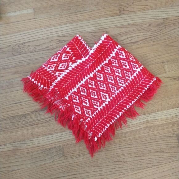 Vintage 60s mod striped wool fringe poncho girls small - Picture 2 of 2